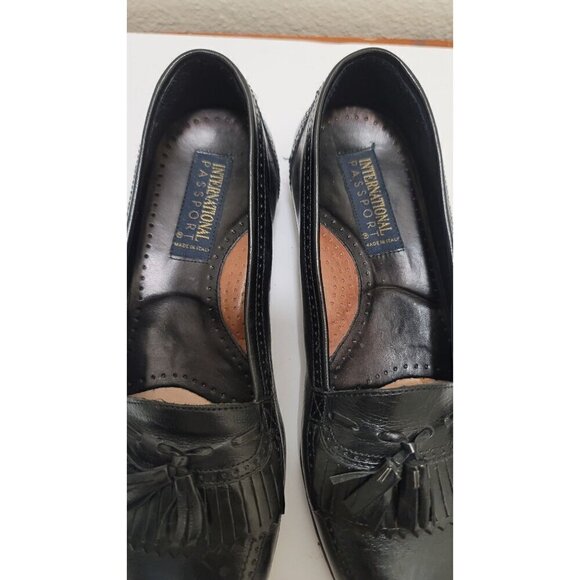International Passport men's  Black Leather Slip-On Loafers With Tassel Detail S - Picture 10 of 13